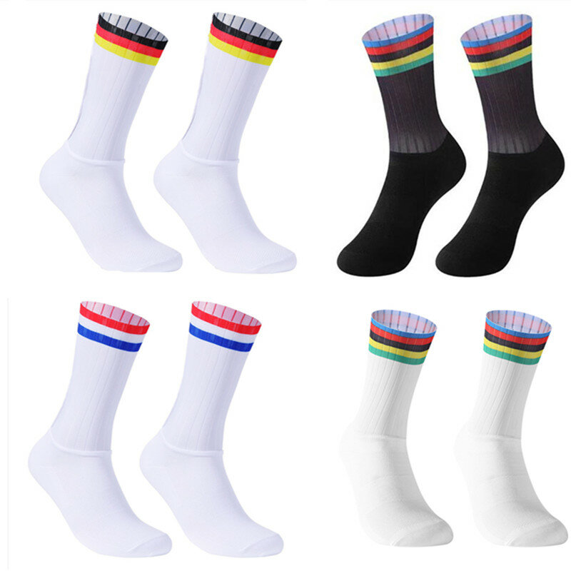 Aero antiderrapante silicone meias para homens, ciclismo meias, bicicleta esporte, corrida, bicicleta meias, whiteline, novo, verão, 2024