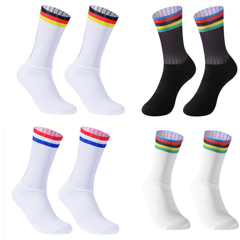 Aero-Calcetines antideslizantes de silicona para hombre, medias deportivas de ciclismo, para correr, para verano, 2024