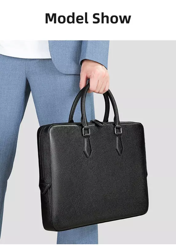 Valigetta da uomo in vera pelle, borsa per Laptop di grande capacità con stile Business, semplice ed elegante, materiale in pelle bovina
