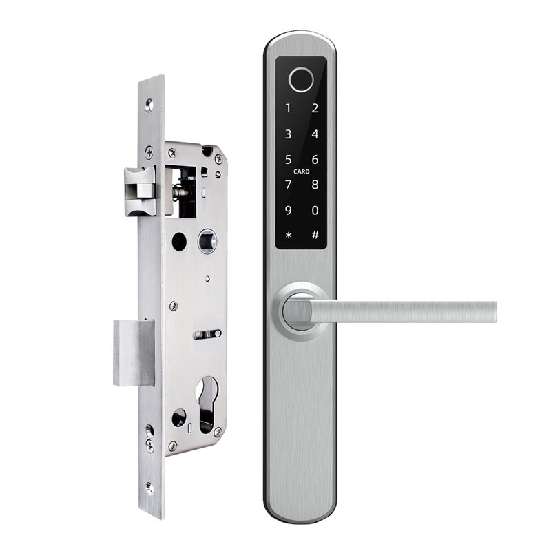 Kunci pintu pintar, kunci pintu pintar tahan air 304 baja tahan karat gerbang geser kaca kunci pintu sidik jari Digital dengan aplikasi ttlock