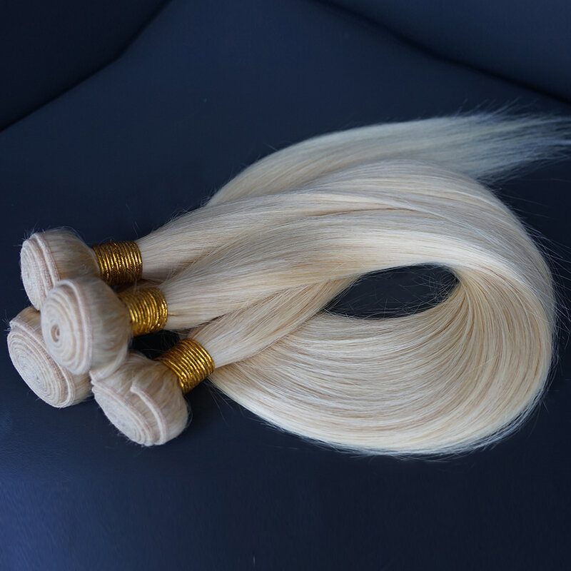 #613 estensione fasci di capelli umani biondi Remy 10-30 pollici 95(± 5)g/pc biondo platino tessuto di capelli lisci setosi Bobbi