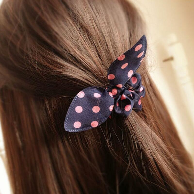 Rabbit Ear Rubber Hair Bands para meninas, cor aleatória, ornamentos bonitos, elásticos, crianças, acessórios coreanos, cabeça, I4V9, 1pc