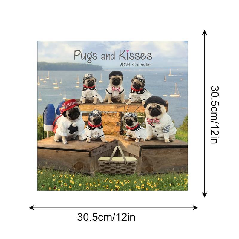 Pug Monthly Wall Calendar Monthly Hangable Wall Calendar 2024 Cute Pug Images Animal Calendar Family Planner & Daily Organizer