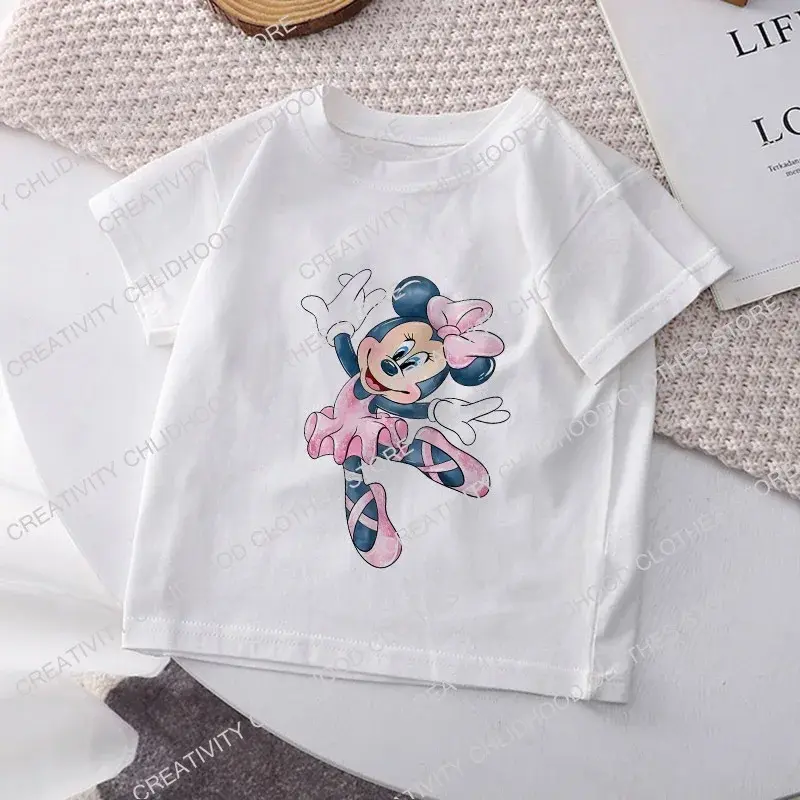 Disney dzieci t-shirt nowy Kawaii Mickey Minnie koszulki bajki dla dziewczynek ubrania Casual Kid Boy krótki rękaw stylowe topy