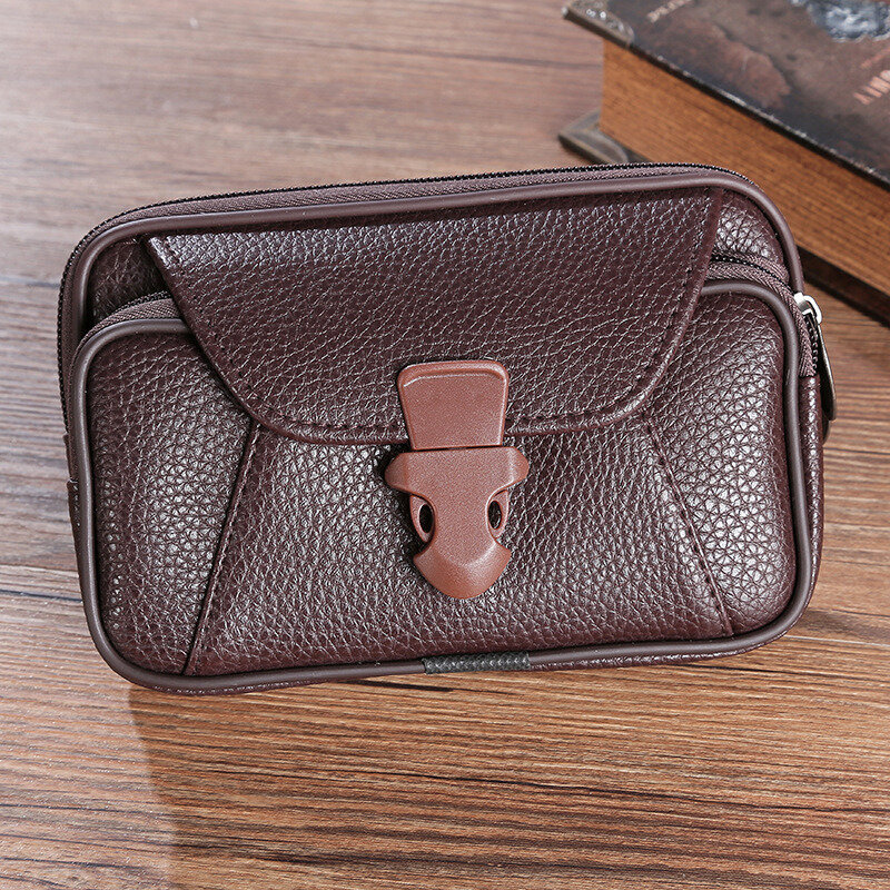 متعددة الوظائف حزام من الجلد حقيبة بلون الرجال نمط الأعمال حزام حقيبة الأفقي والرأسي قسم محفظة محفظة