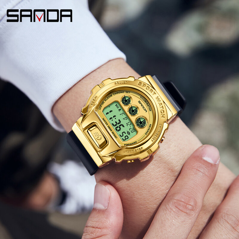 SANDA-새로운 럭셔리 LED 전자 디지털 시계, 패션 캐주얼 남성 스포츠 시계 여성 시계 남성 손목 시계