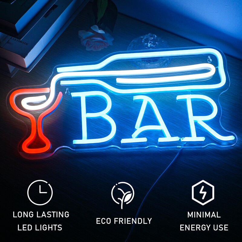 바 네온 사인 LED 방 장식 조명, USB 걸이식 아크릴 아트 벽 램프, 파티 바 카페 상점용 창의적인 디자인 로고 장식