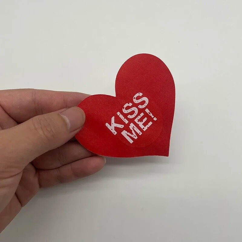 20 Pcs Red Women Heart Kiss Me Shape Self-Adhesive Disposable Satin Nipple Cover Breast Pasties Stickers for Strapless Clothes