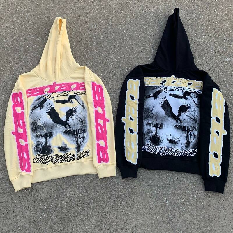 Harajuku Grafische Print Hoodies Sweatshirt Pluche Amerikaanse Pullover Vintage Y 2K Streetwear High Street Trainingspak Heren Kleding