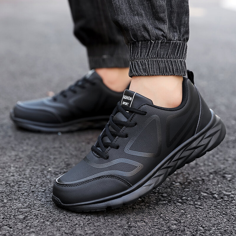 Leather Sports Shoes Waterproof Artificial Leather Sneakers Outdoor Sport Shoes Men Lightweight Walking Casual Sneakers for Men