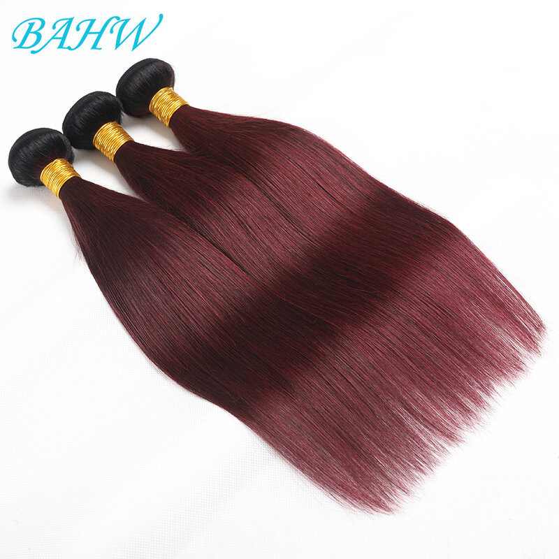 Extensiones de cabello humano 100% birmano, mechones de cabello rojo liso, Borgoña, T1B/99J, 1/3/4 piezas