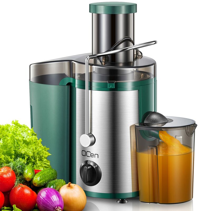 Estrattore centrifugo per spremiagrumi da 500W con bocca larga 3 "scivolo di alimentazione per frutta e verdura, acciaio inossidabile, senza BPA (verde)
