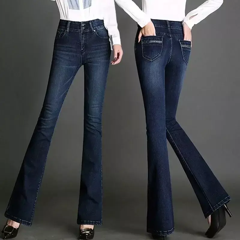 2023 New Spring Summer Women Casual Flare Pants Fashion Ladies High Quality Jeans Woman Blue Jeans