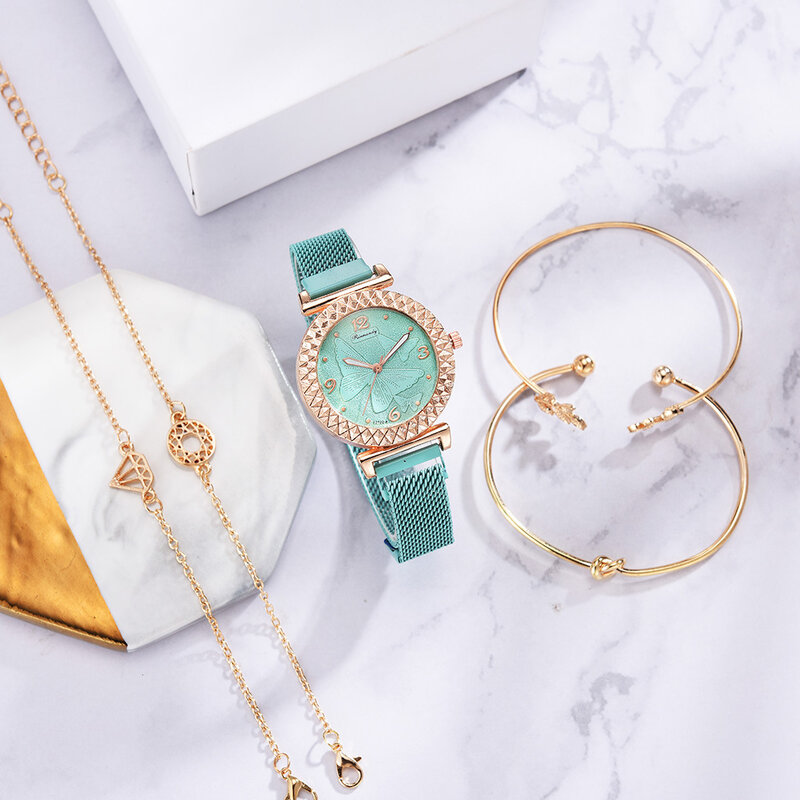5 шт. набор часов для женщин роскошные розовые Золотые женские кварцевые часы повседневные женские часы модный браслет ювелирные изделия ...