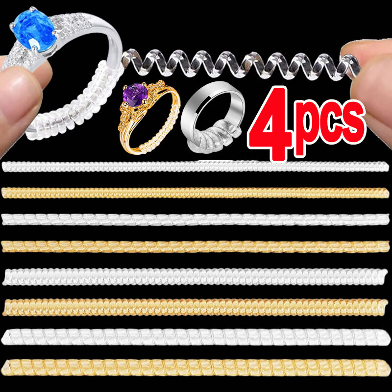 1/4 buah alat pengurang ukuran cincin, cincin berbasis pegas Spiral, alat pengatur ukuran pengencang transparan tidak terlihat, pelindung perhiasan