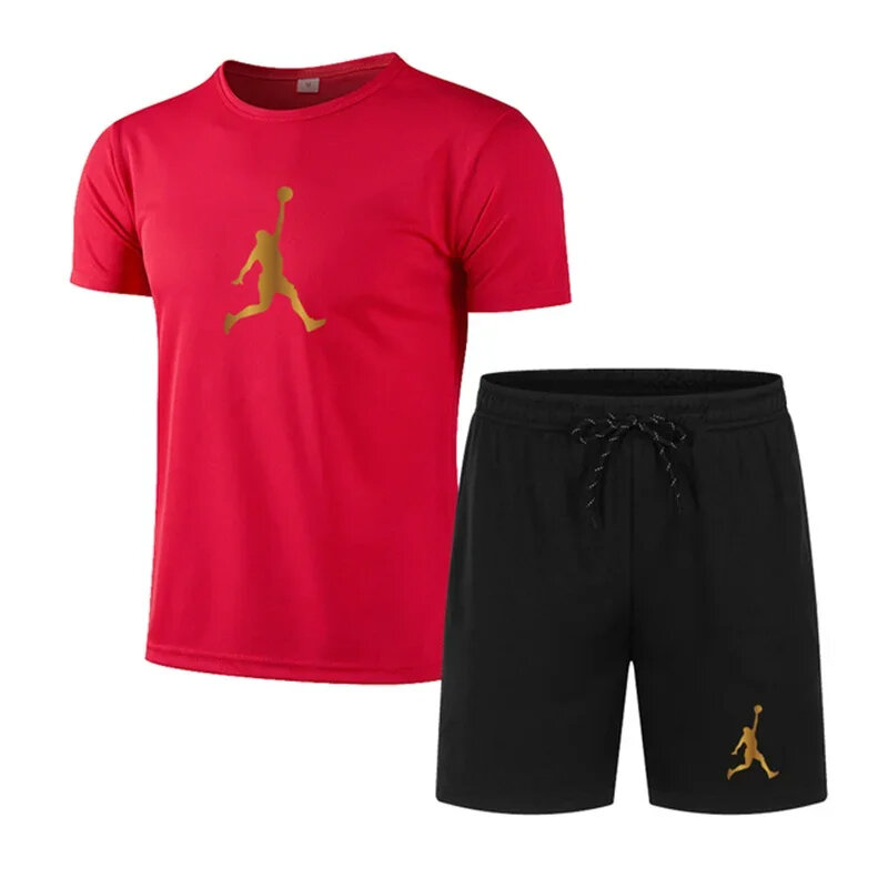 Conjunto de camiseta y pantalones cortos para hombre, traje deportivo con estampado, informal, a la moda, de manga corta, para v