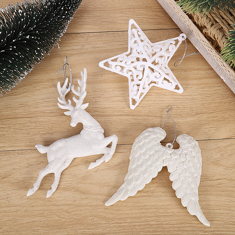 1Pc Christmas Tree Pendant White Cartoon Birdcage Pentagram Elk Wings Merry Christmas Decoration For Home Xmas Gifts Ornaments