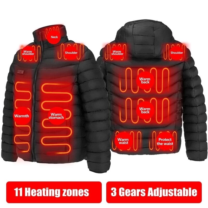Nowi mężczyźni podgrzewane kurtki płaszcz wyjściowy USB bateria elektryczna z długim rękawem ogrzewanie z kapturem kurtki ciepłe zimowe ubrania termiczne