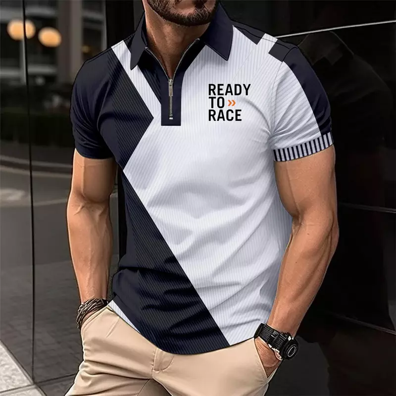 Мужская рубашка-поло с принтом Ready To Race, футболка с лацканами высокого качества, Новинка лета 2024, Мужская одежда, футболка для гольфа, Свитшот