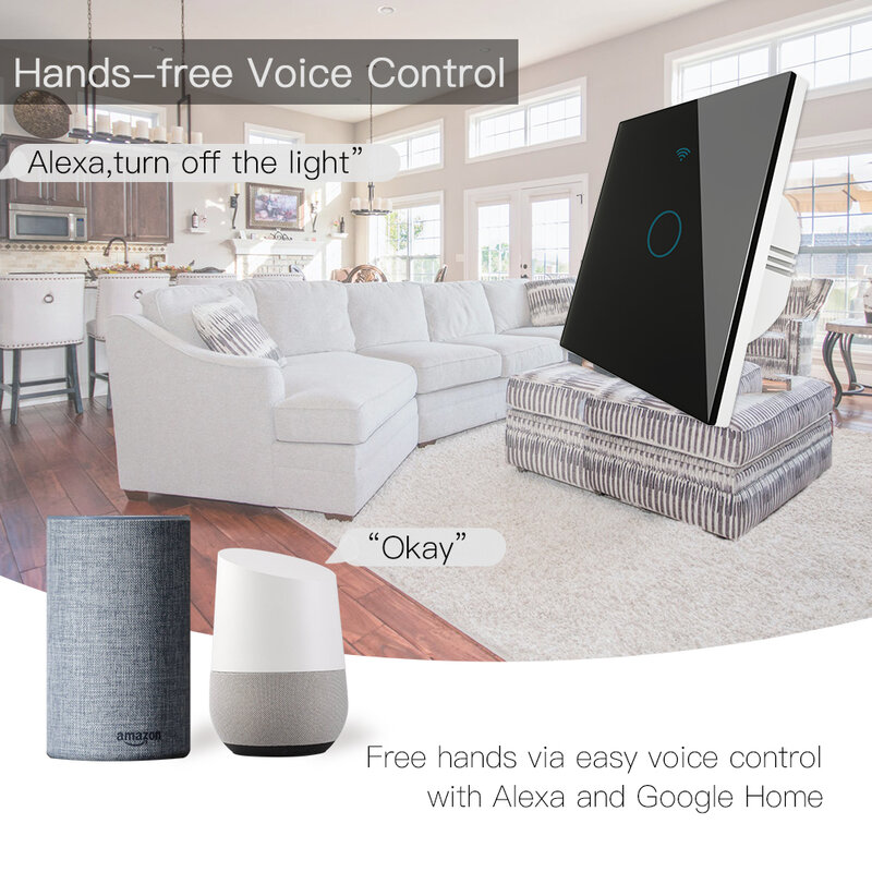 Alexa,google homeと互換性のある2/3,3入力ソケットを備えたインテリジェントなrf433タッチウォールパネル