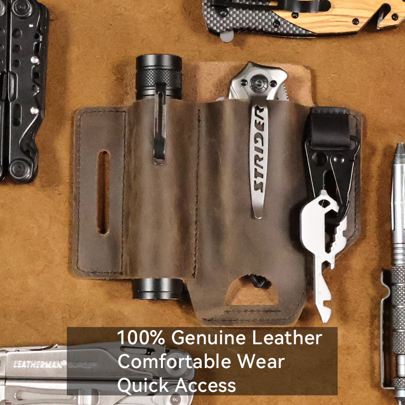 RIYAO Multitool Plier Genuine Leather Sheath Vintage EDC Waist Belt Pouch Outdoor Tool Folding Knife Flashlight Holder KeyChain