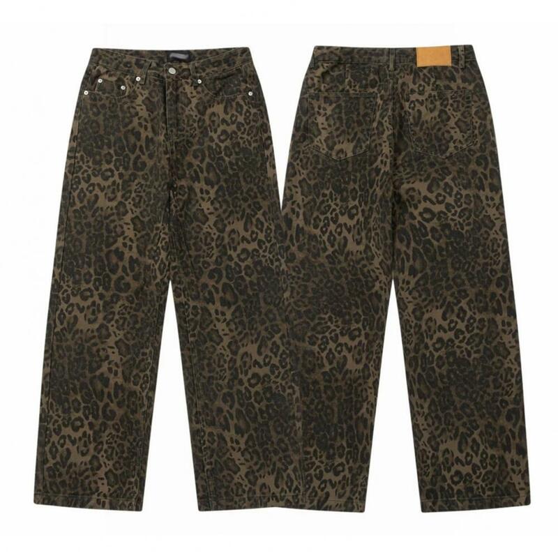 Pantaloni per adulti Jeans Unisex con stampa leopardata con gamba larga stile Streetwear morbido per giovani adulti larghi alla moda