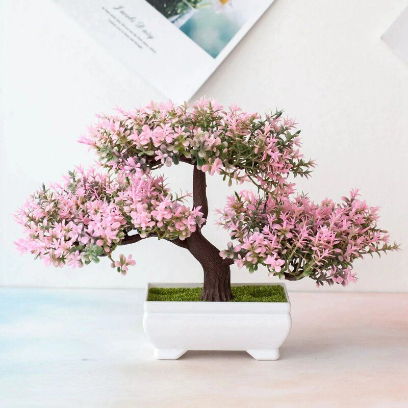 Plante artificielle bonsaï en plastique, petit arbre, fausses fleurs, ornements en Pot pour la maison, chambre, Table, jardin, hôtel