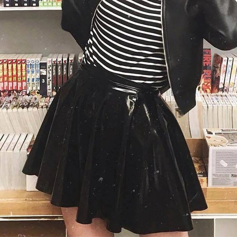 Abbigliamento Clubwear gonna Club Daily Dance specchio femminile pelle PVC brillante pieghettata abbigliamento nero Clubwear Regular