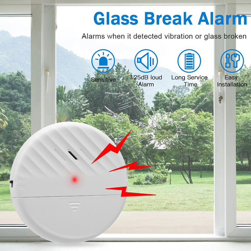 Elecpow – capteur de Vibration de porte fenêtre sans fil, alarme de Protection de sécurité domestique, capteur antivol de rupture de verre 125db