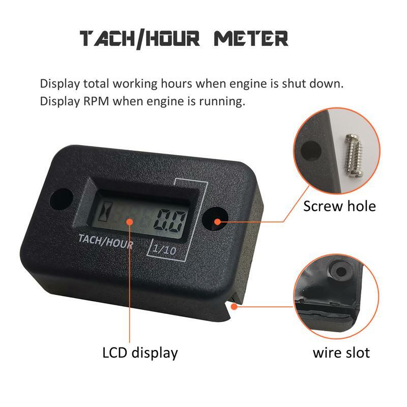 Tacómetro resistente al agua con pantalla LCD, medidor de horas, tacómetro de inducción, tacómetro de RPM, resistente al agua