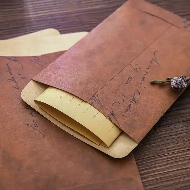 ซองคราฟท์วินเทจโปสการ์ดทำด้วยมือย้อนยุคจดหมายรักเขียนของขวัญบรรจุภัณฑ์ถุงเก็บการ์ดเชิญ