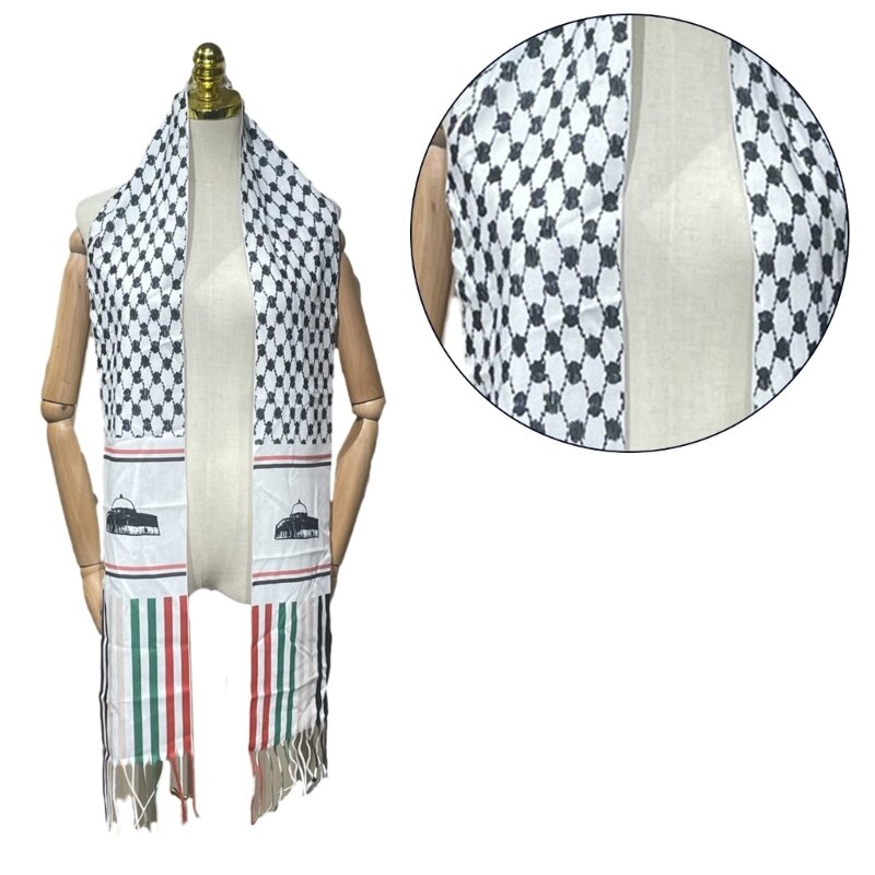 Adult Unisex Palestine Scarf for Winter Windproof Pray Scarf with Long Tassels