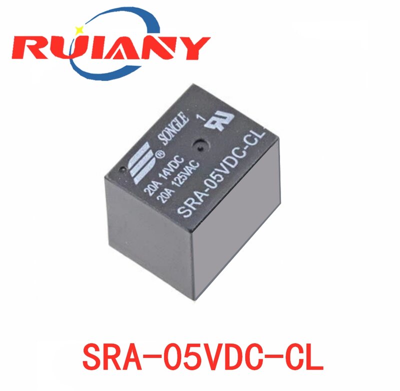 รีเลย์ไฟฟ้า SRA-12VDC-CL SRA-24VDC-CL 5โวลต์12โวลต์24โวลต์20A DC 5Pin PCB ประเภทในสต็อกสีดำรถยนต์รีเลย์