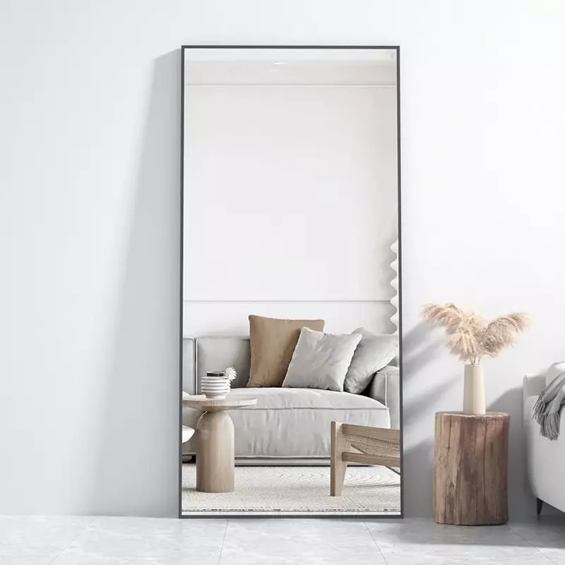 Espejo de longitud completa 65 × 24, espejo de pie de piso a techo, dormitorio contra la pared, tocador y espejo de marco Delgado montado en la pared