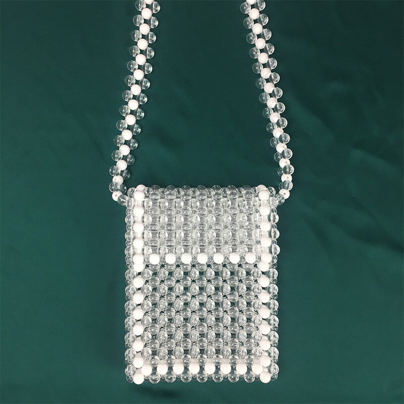 Akrylowe ręcznie tkane z koralików ręczne torby Crossbody dla kobiet nowe modne kryształowe perły z klapką damska torba na ramię konfigurowalne