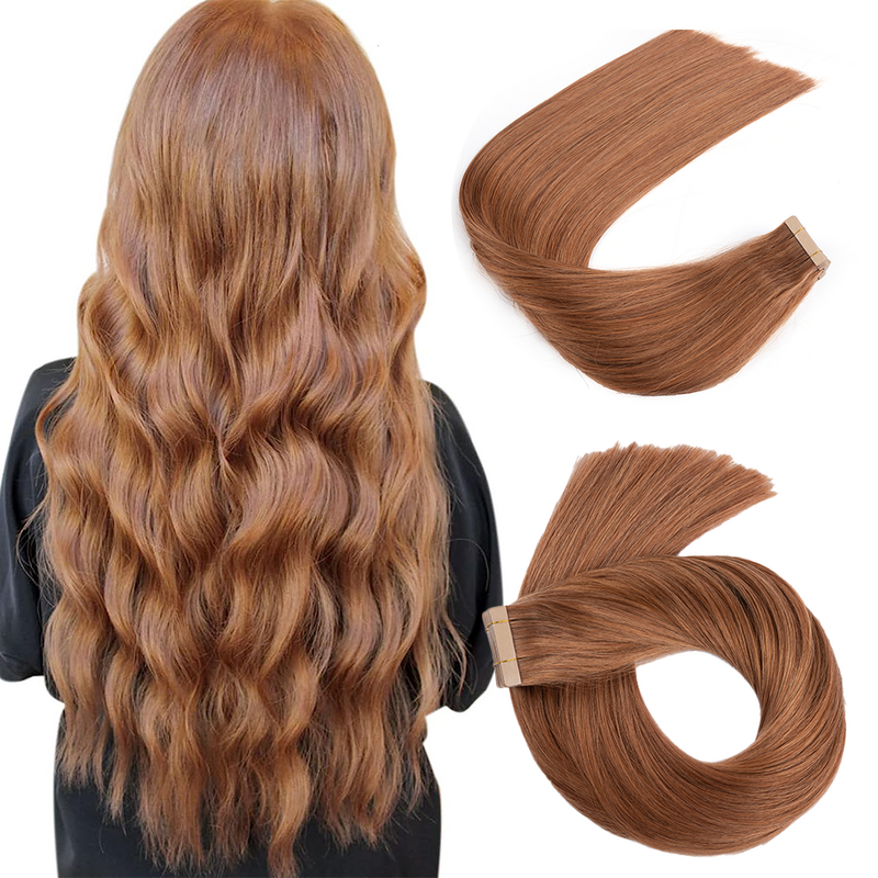 Tape In Human Hair Extensions 100% Real Hair Invisible Seamless Skin Weft Straight 10A Remy Hair Brown Color 14-24"