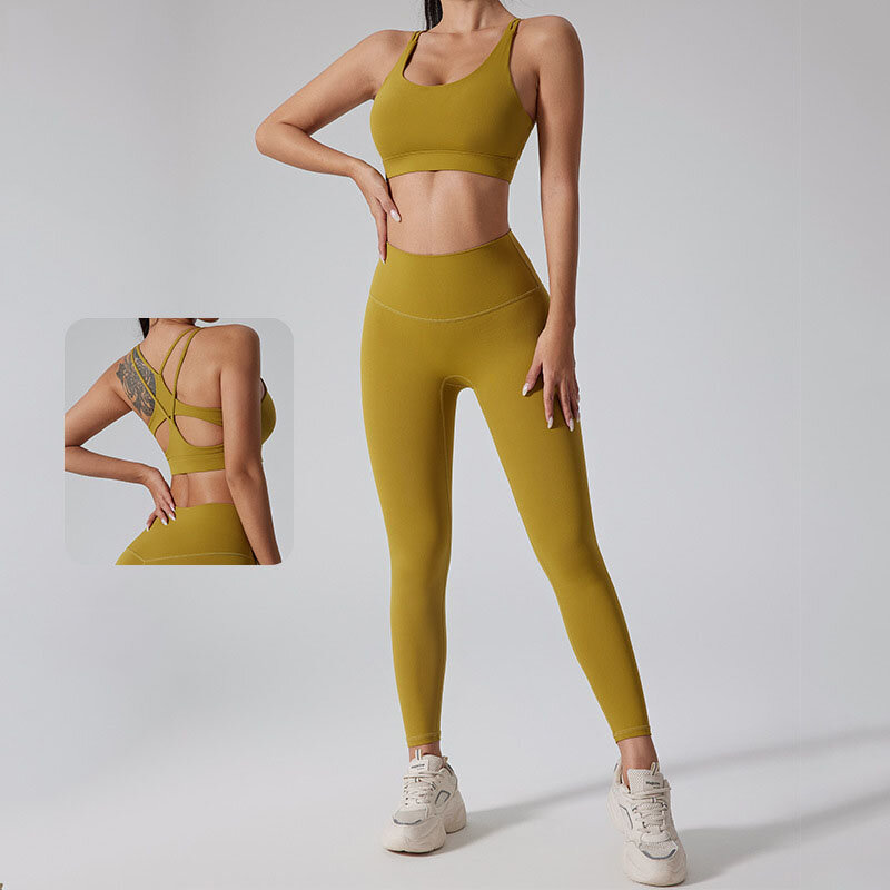 New Integrated Sports Bra, Shock-absorbing Running, High-strength Yoga Vest, Brushed Elastic, Skin Friendly LU Yoga Set