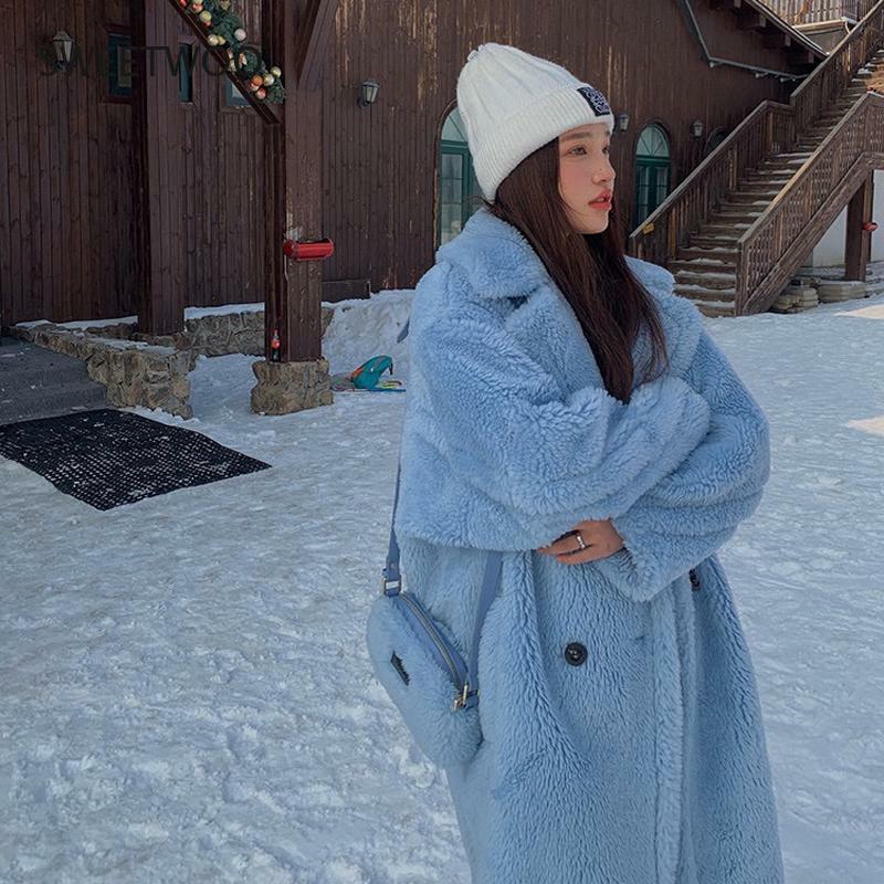 Mantel Panjang Hangat Bulu Palsu Musim Dingin Wanita Mantel Beruang Teddy Tebal Wanita Lengan Panjang Pakaian Luar Longgar Kasual 2022