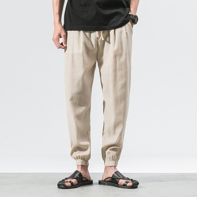 Calça harém casual masculina, estilo chinês, calças largas, corredores de algodão, roupa de harajuku, verão, 2023