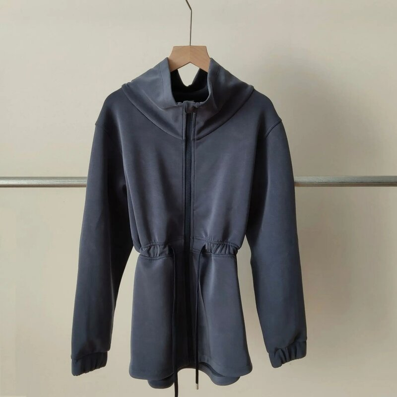 여성용 지퍼 드로스트링 웨이스트 탑 재킷, 5 가지 색상, 가을 및 겨울