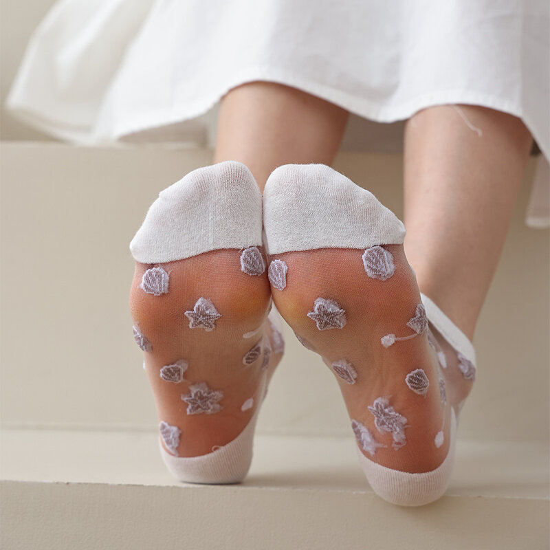 Летние женские короткие носки 5 пар, крутые милые шелковые ультратонкие прозрачные носки Харадзюку с морскими звездами и кристаллами, милые женские носки до щиколотки