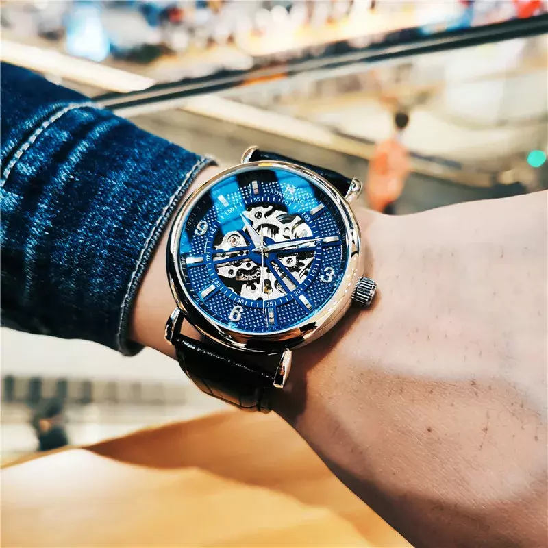 AOKULASIC Automatic Mechanical Watches Mens Top Brand Luxury Fashion Luminous Clock Transparent Skeleton Dial Men Watch Male
