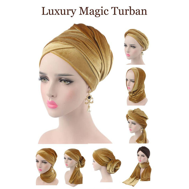 Latest African Women Hijab Scarf Muslim Plain Velvet Hijabs Turban Cap Islamic Under Scarf Bonnet Lady Magic Long Tail Scarf Hat