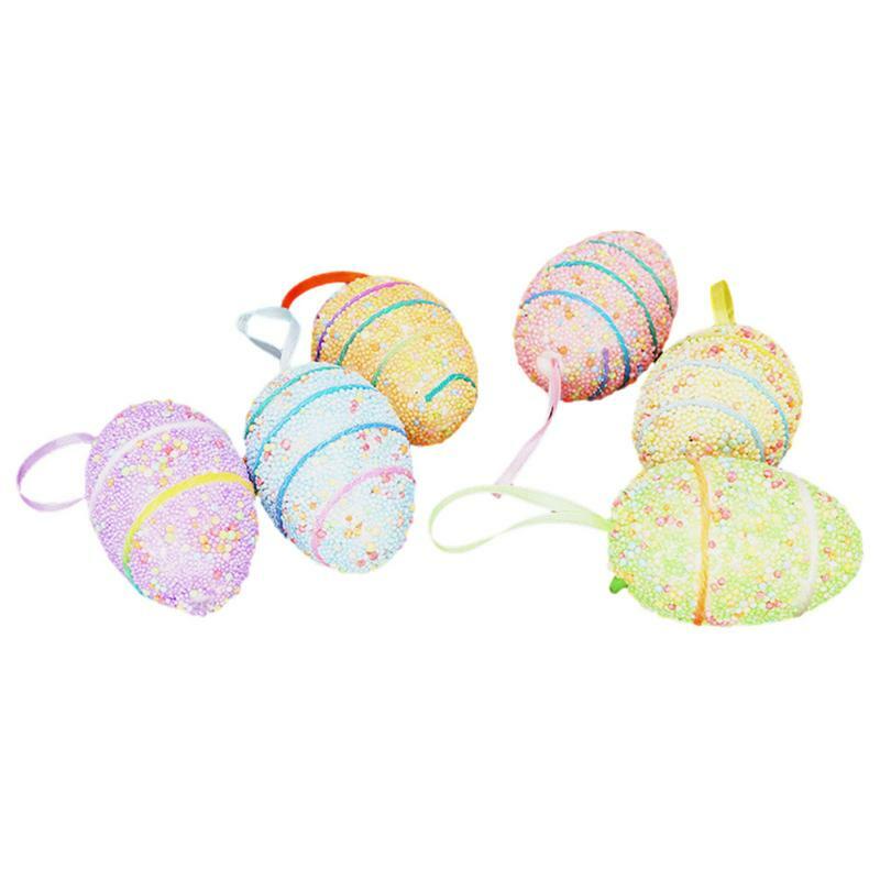 Mini espuma ovos pendurados decoração, ornamentos bonitos, ovos falsificados DIY, presentes para crianças, decoração de festa, colorido, 6pcs, 2024
