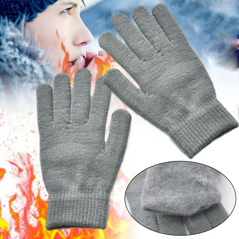 Herfst Winter Warm Gebreide Full Finger Handschoenen Verdikte Pluche Zachte Comfortabele Effen Kleur Fietshandschoen Voor Mannen Wo P 6X0