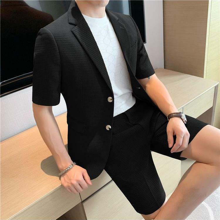 2-A6 2023 estate sottile vestito di fascia alta da uomo in stile coreano britannico leggero stile maturo in grado bello vestito Casual manica corta