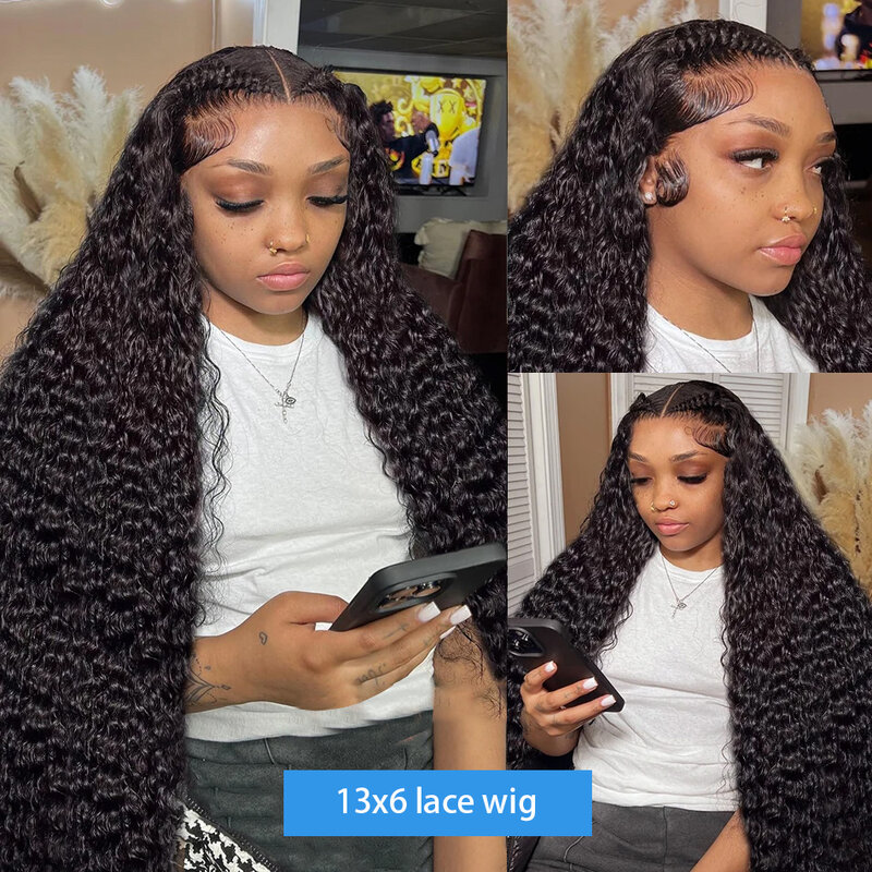 Ketebalan 180 telah dipetik Wig Frontal HD gelombang dalam longgar Wig Brazilian Remy 13x4 13x6 Wig depan renda rambut manusia keriting untuk wanita