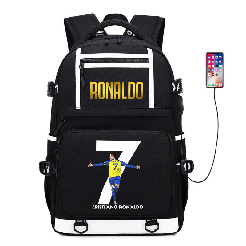 Школьный ранец с принтом Роналду для студентов, Молодежный уличный дорожный рюкзак для студентов, черная Повседневная сумка
