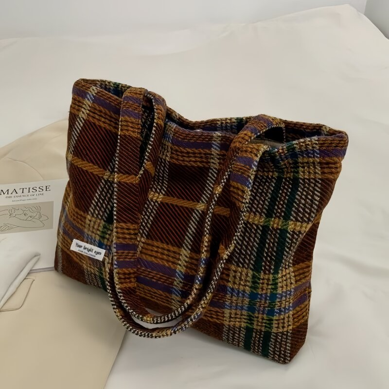 Neue große Kapazität koreanische Retro Wolle gemischte Farbe einfache Mode eine Schulter Einkaufstasche vielseitige lässige Damen Einkaufstasche