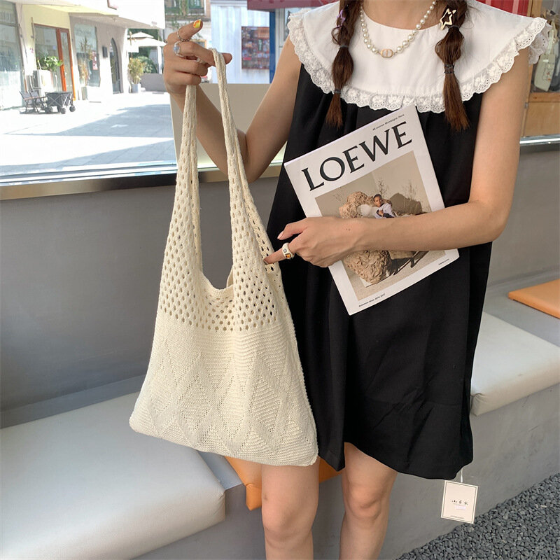 Scofy Mode Frauen gestrickt Mode Sommerreise Schulter Umhängetaschen für die Arbeit einkaufen Strand Einkaufstaschen Geldbörsen